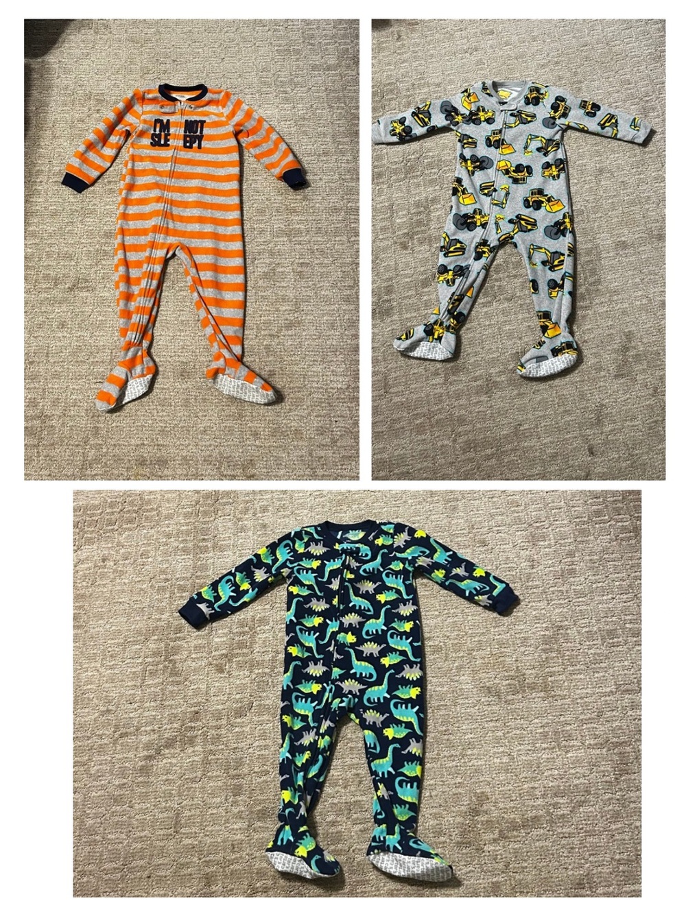 Set of 3 Simple Joys by Carter’s Fleece Footie Pajamas Zip Up 24 Month